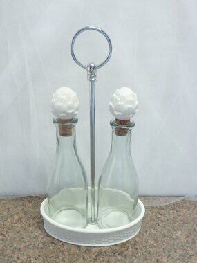 Martha Stewart by Macy's Glass Cruet Set, Ceramic Serving Caddy, Basket Weave.